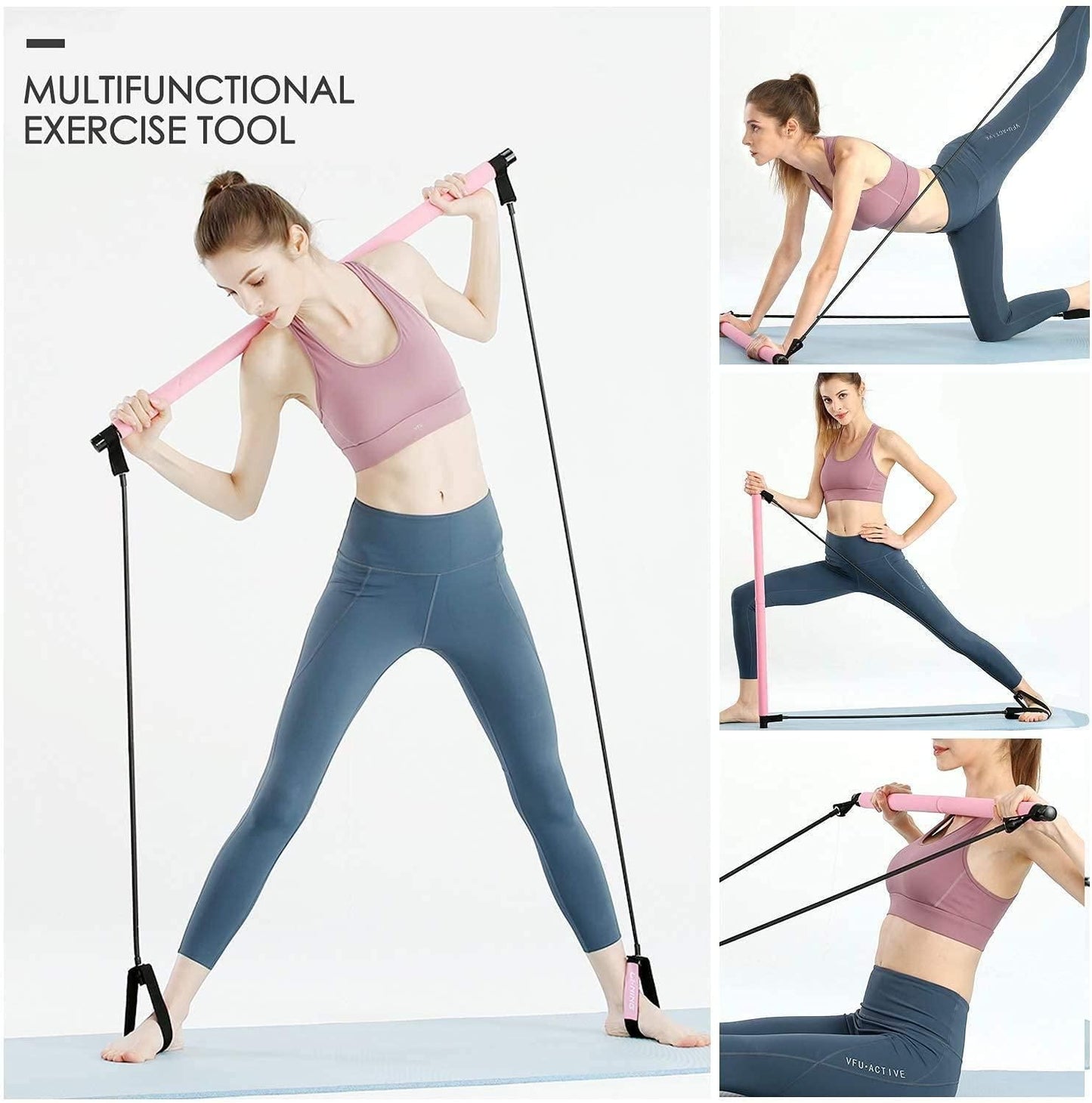 Pilates Bar with Resistance Bands for Full Body Home Workout