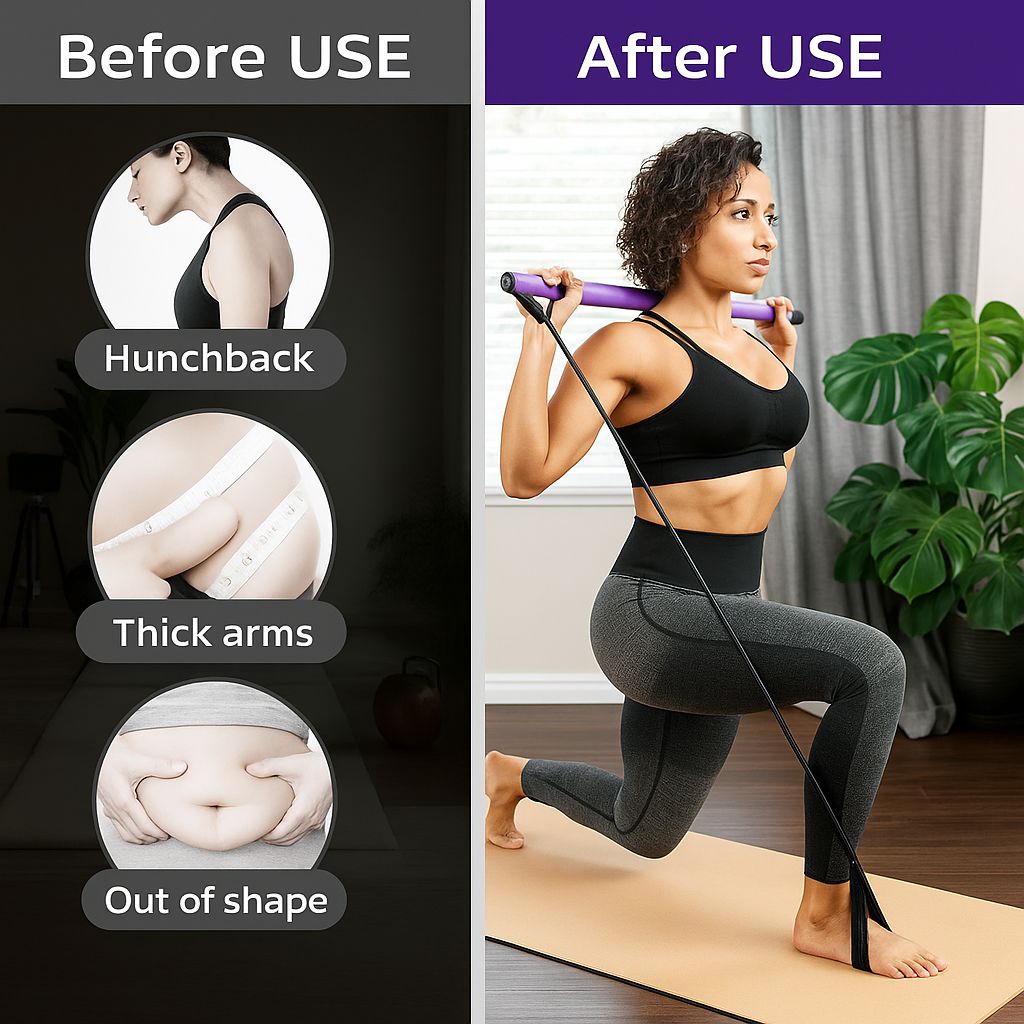 Pilates Bar with Resistance Bands for Full Body Home Workout