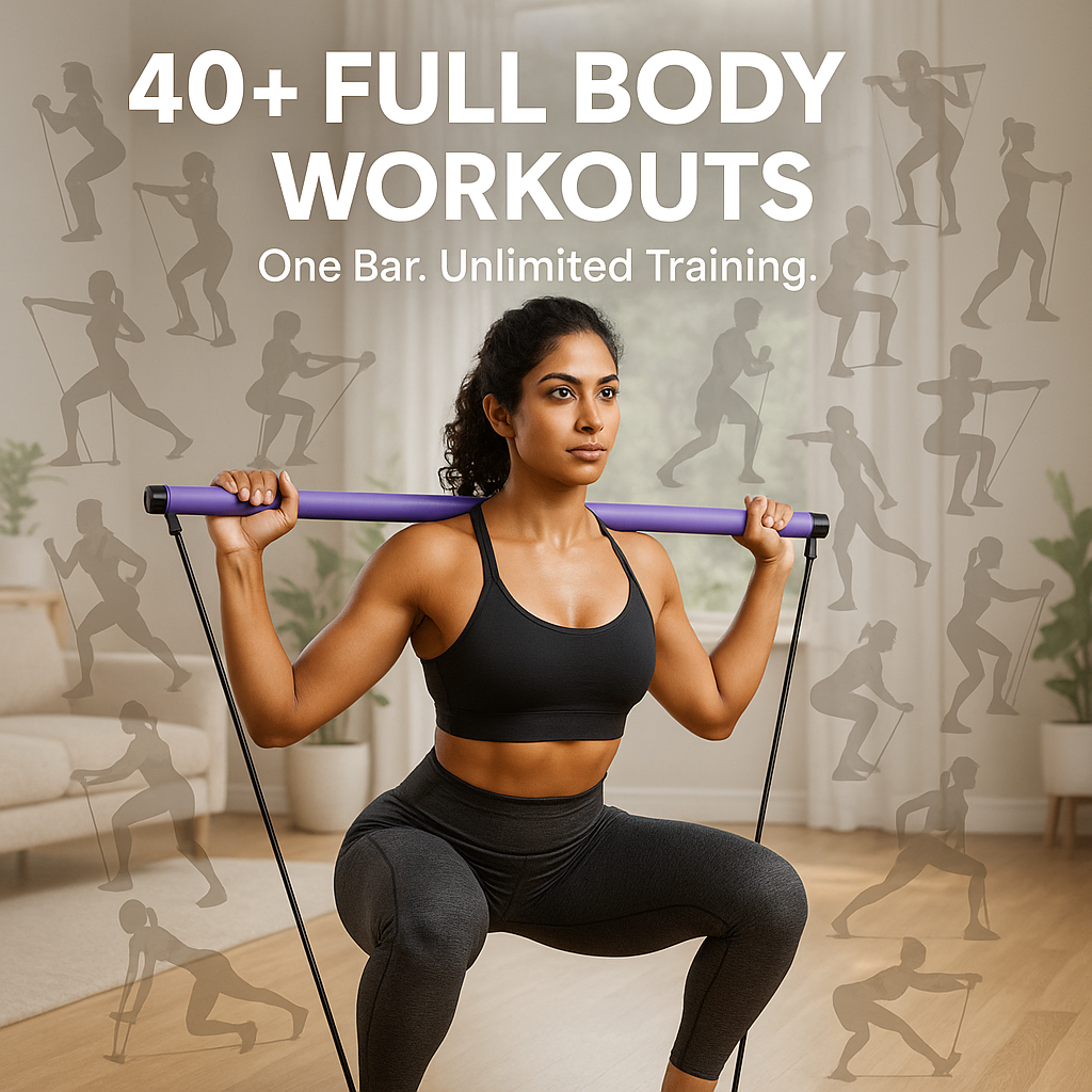 Pilates Bar with Resistance Bands for Full Body Home Workout